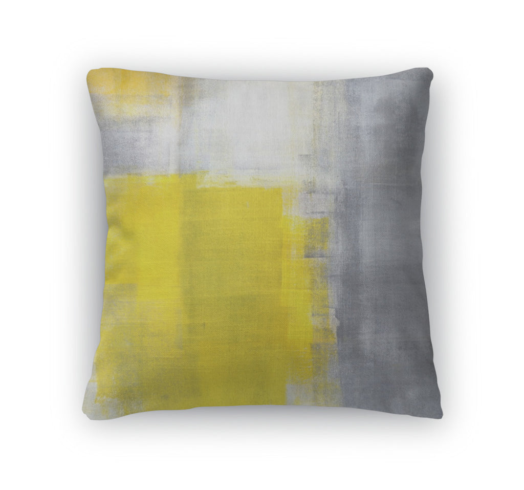 Throw Pillow, Grey And Yellow Abstract Art Painting