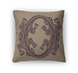 Throw Pillow, Print Traditional African Ethnic Ornament With Two Lizard