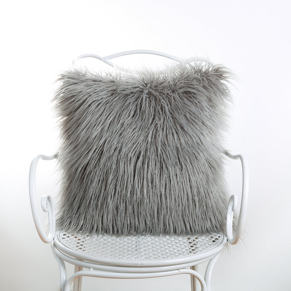 Luxury Series Merino Style Grey Fur Throw Pillow Cover 18" x 18"