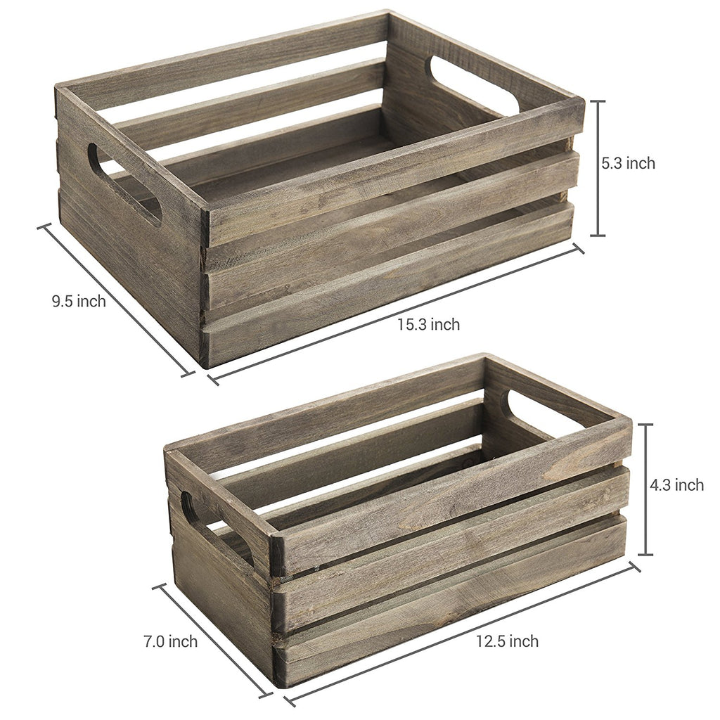Distressed Wood Nesting Boxes, Storage Crates w/ Handles, Set of 2, Gray