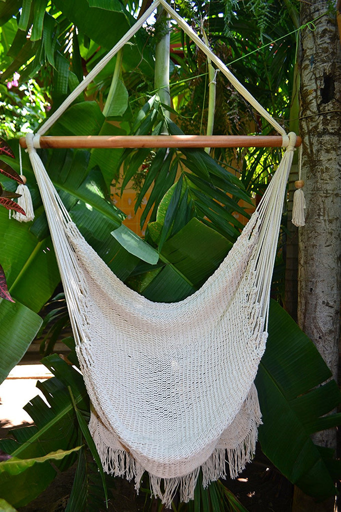 Handmade Hanging Rope Hammock Chair - All Natural Indoor or Outdoor Swing Chair (Off-White)