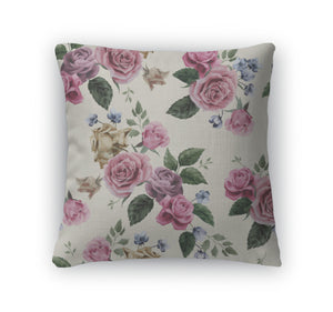 Throw Pillow, Floral Pattern With Pink Roses