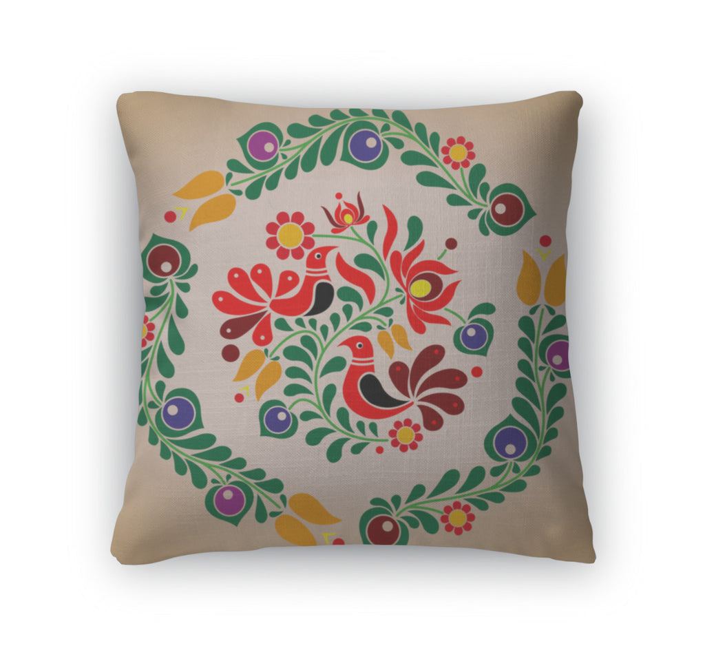 Throw Pillow, Hungarian Kalocsai Ornament
