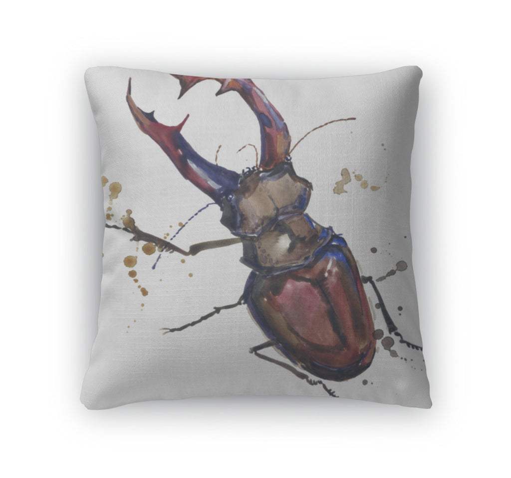 Throw Pillow, Stag Beetle Insect Tshirt Graphics Stag Beetle Illustration With Splash