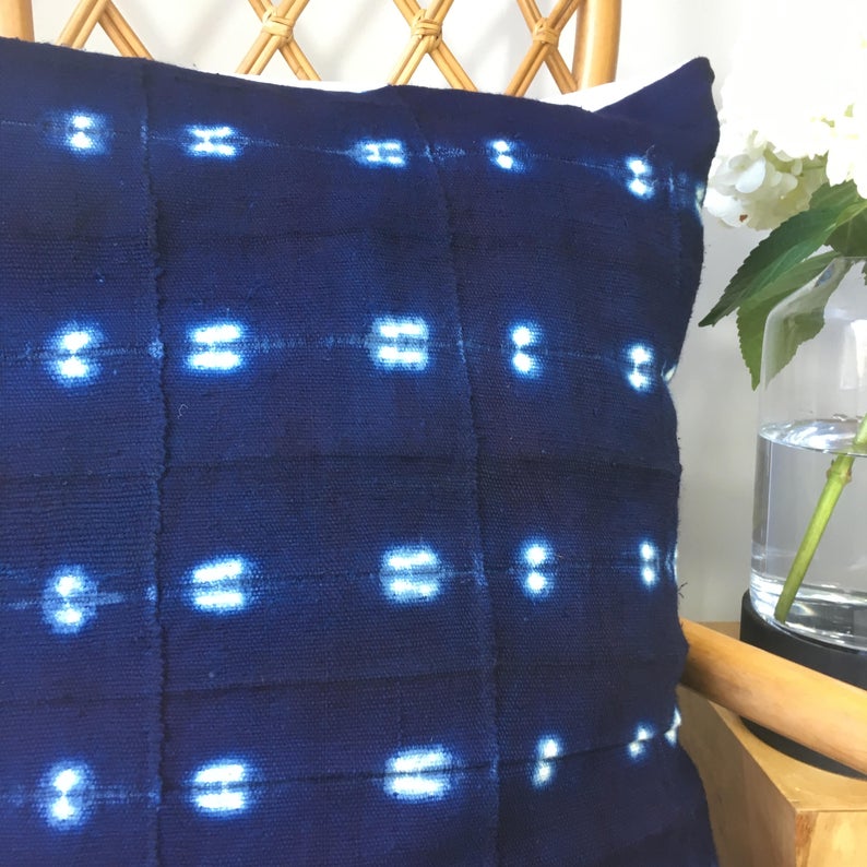 Amazing African Mudcloth Hand Stitched White & Black or Shibori Indigo Pillow Cover - 16"x16" - 20"x20" - 25"x25" - 16"x26" - also available